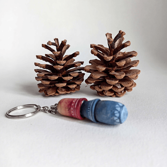 Porte clés champignon rouge et bleu