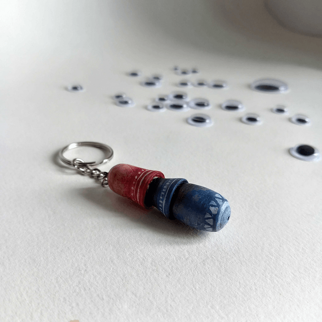 Porte clés champignon rouge et bleu