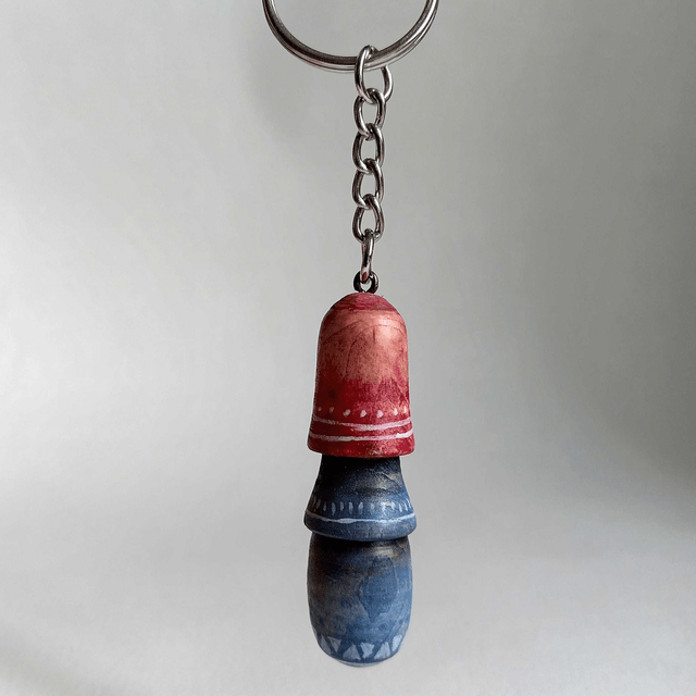 Porte clés champignon rouge et bleu